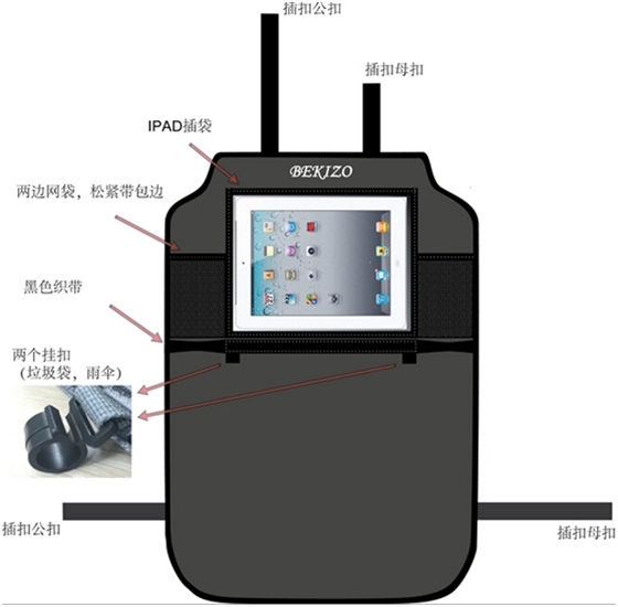 汽車坐椅后背防踢收納袋